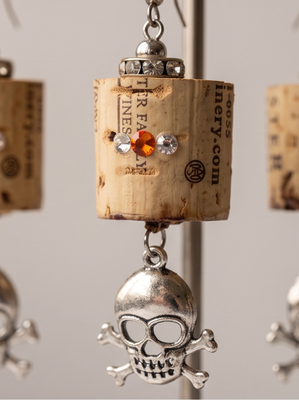 Unique Handmade Wine Cork and Skull Charm
Earrings